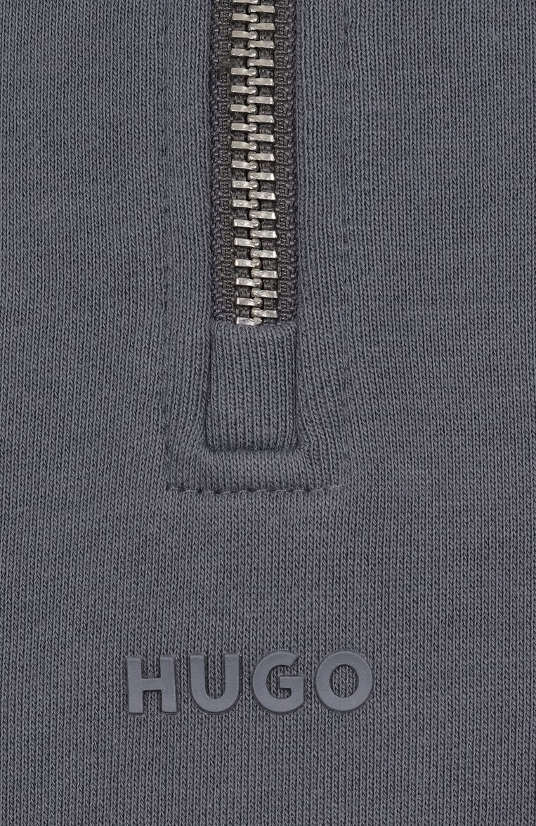 Мужской хлопковый анорак HUGO серого цвета, арт. 50525881 | Фото 6 (Рукава: Длинные; Материал внешний: Хлопок; Длина (для топов): Стандартные; Мужское Кросс-КТ: свитшот-одежда; Стили: Кэжуэл; Принт: Без принта)