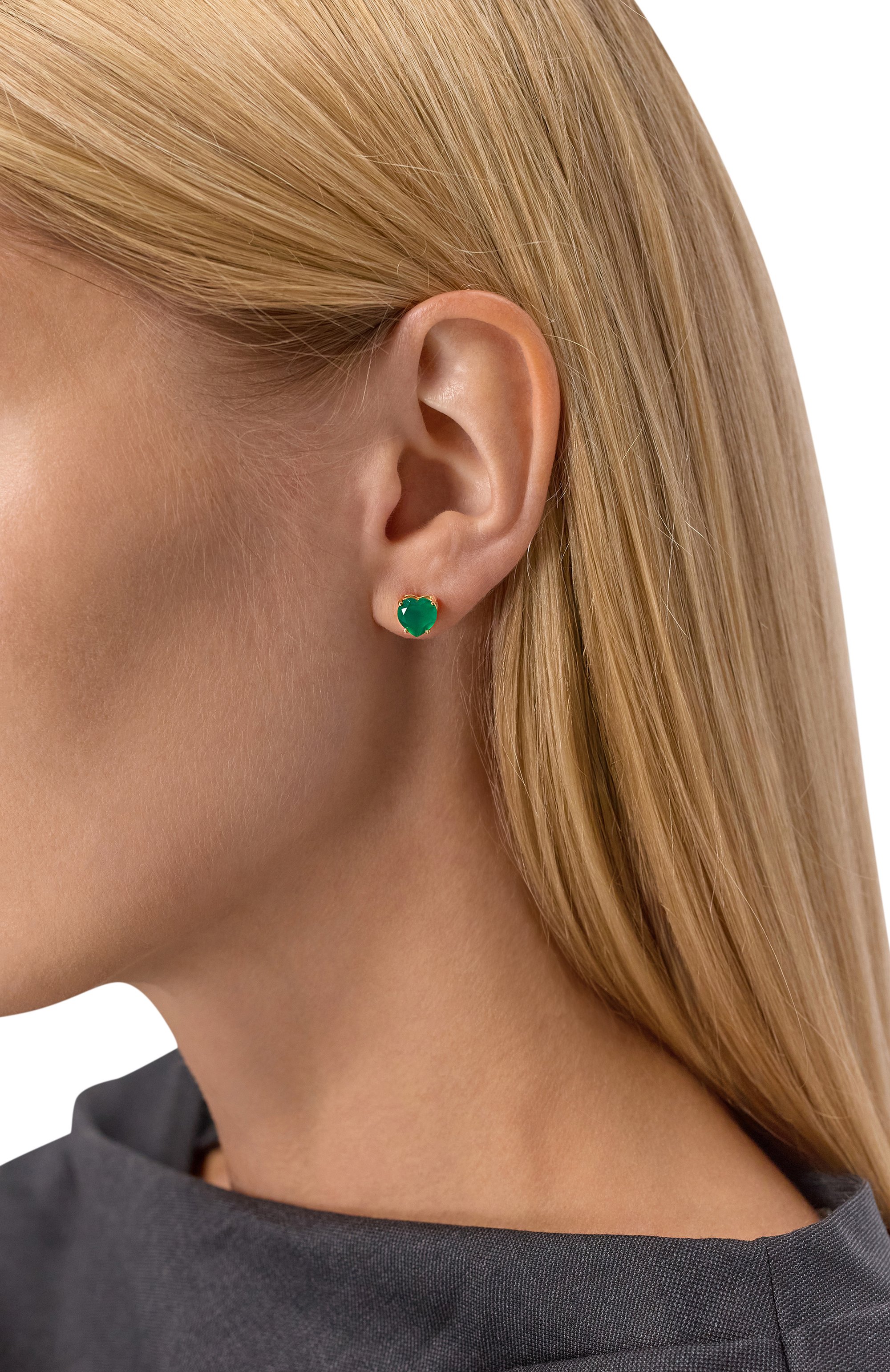 Серьги-пусеты с агатами cartoon hearts MOONKA, арт. HRT-925YG-ST-AGT-GR, фото 2