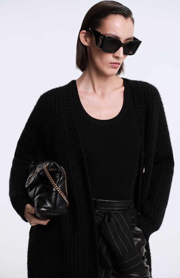 Женская сумка puffer small SAINT LAURENT черного цвета, арт. 577476/1EL07 | Фото 8 (Ремень/цепочка: На ремешке; Размер: small; Материал: Натуральная кожа)