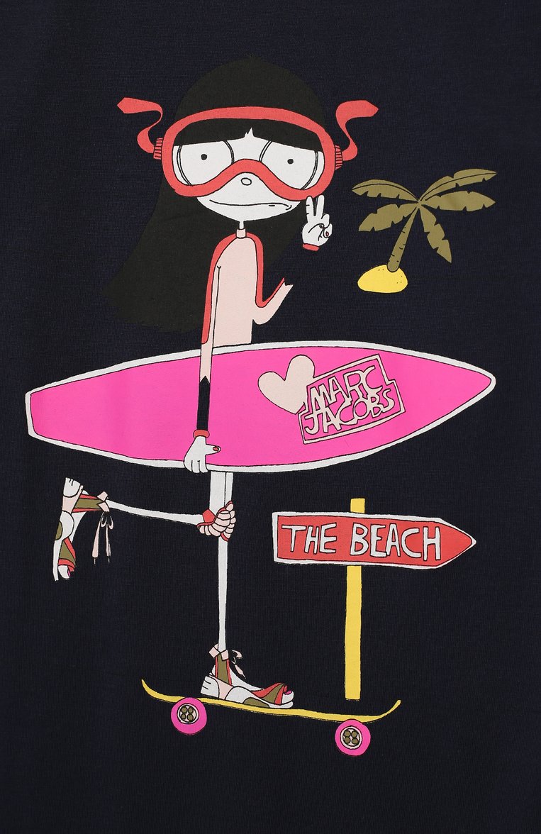 Детское мини-платье MARC JACOBS (THE) синего цвета, арт. W12265/6A-12A | Фото 3 (Материал внешний: Синтетический материал, Хлопок; Рукава: Короткие; Случай: Повседневный; Девочки Кросс-КТ: Платье-одежда; Статус проверки: Проверена категория)