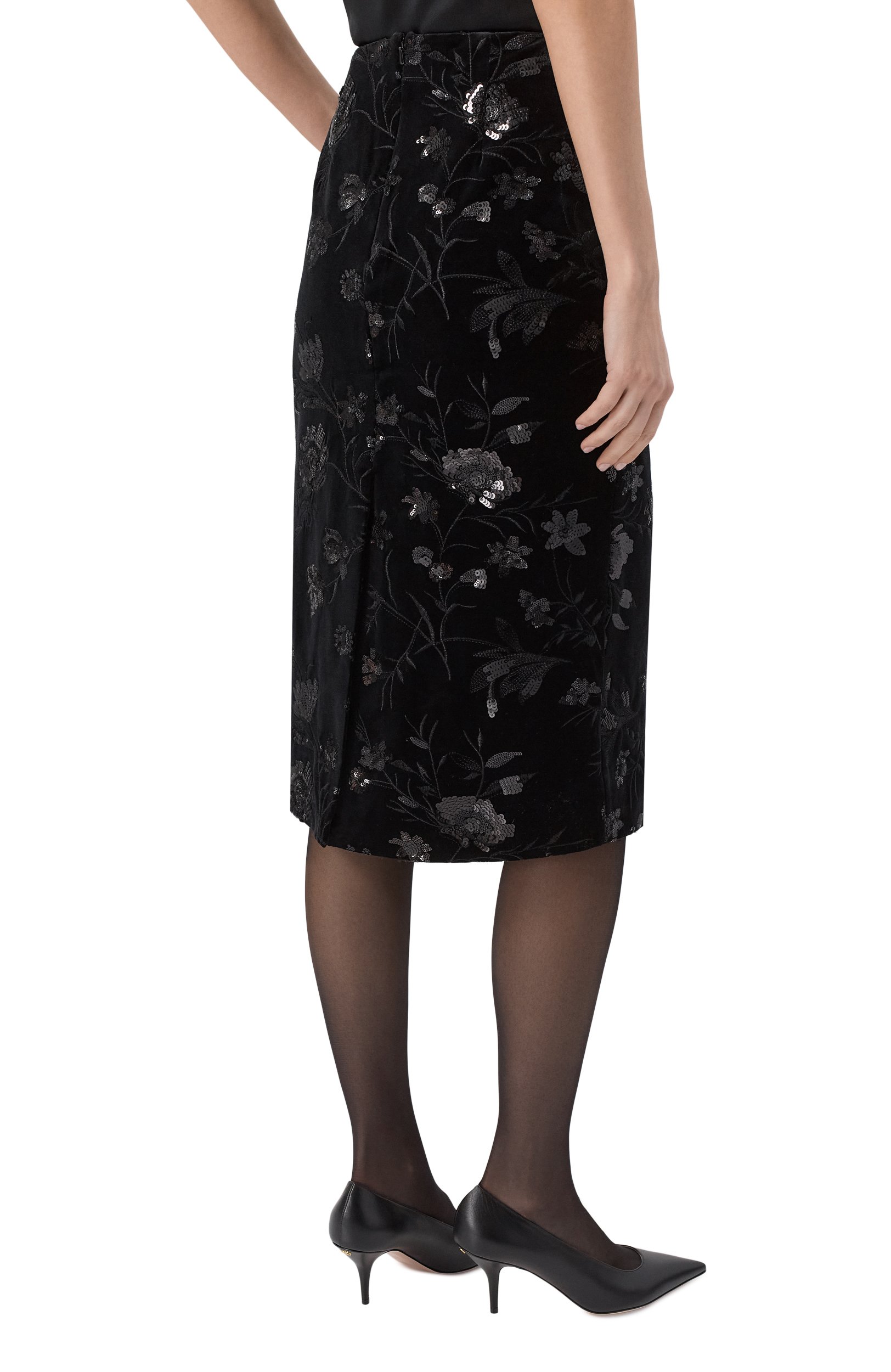 Бархатная юбка с отделкой пайетками ELIE SAAB, арт. SK370NP26/VLE02, фото 4
