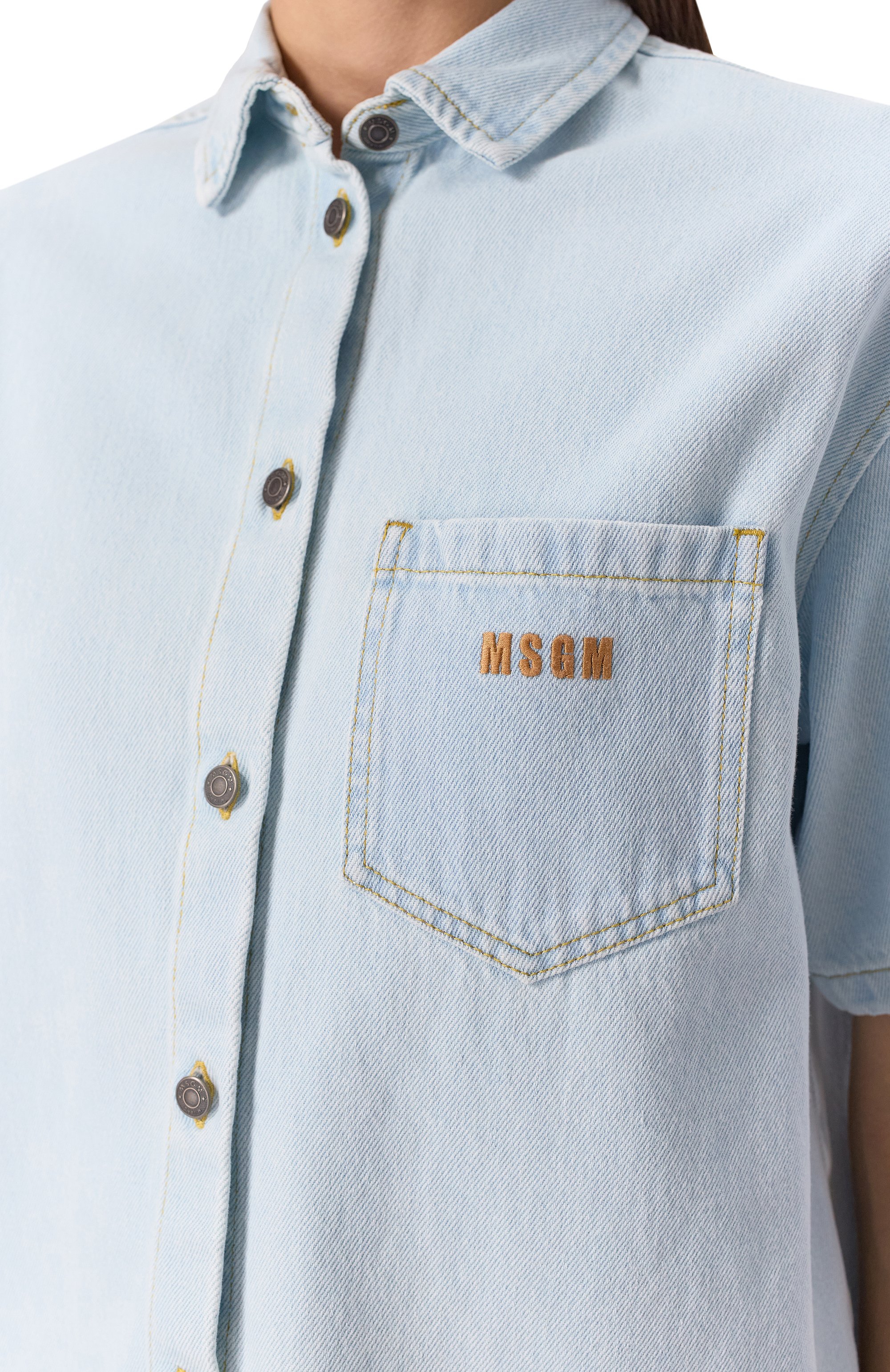 Джинсовая рубашка MSGM голубого цвета по цене 45000 руб., арт. 3842MDE230L 257238/257238, фото 5 Джинсовая рубашка MSGM, арт. 3842MDE230L 257238/257238, фото 5