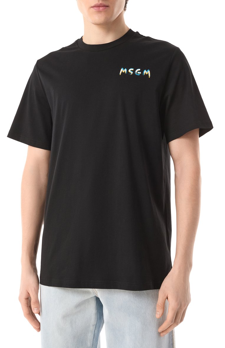 Мужская хлопковая футболка MSGM черного цвета, арт. 3840MM101/257097 | Фото 3 (Драгоценные камни: Проставлено; Материал сплава: Проставлено; Длина (для топов): Стандартные; Рукава: Короткие; Принт: С принтом; Стили: Минимализм; Материал внешний: Хлопок; Мужское Кросс-КТ: Футболка-одежда; Кросс-КТ: Джерси)