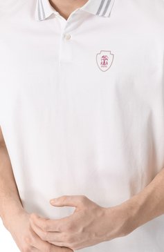 Мужское хлопковое поло BRUNELLO CUCINELLI белого цвета, арт. M0B133940T | Фото 5 (Длина (для топов): Стандартные; Рукава: Короткие; Драгоценные камни: Проставлено; Материал сплава: Проставлено; Принт: Без принта; Застежка: Пуговицы; Стили: Кэжуэл; Материал внешний: Хлопок; Кросс-КТ: Джерси; Мужское Кросс-КТ: Футболка-одежда)