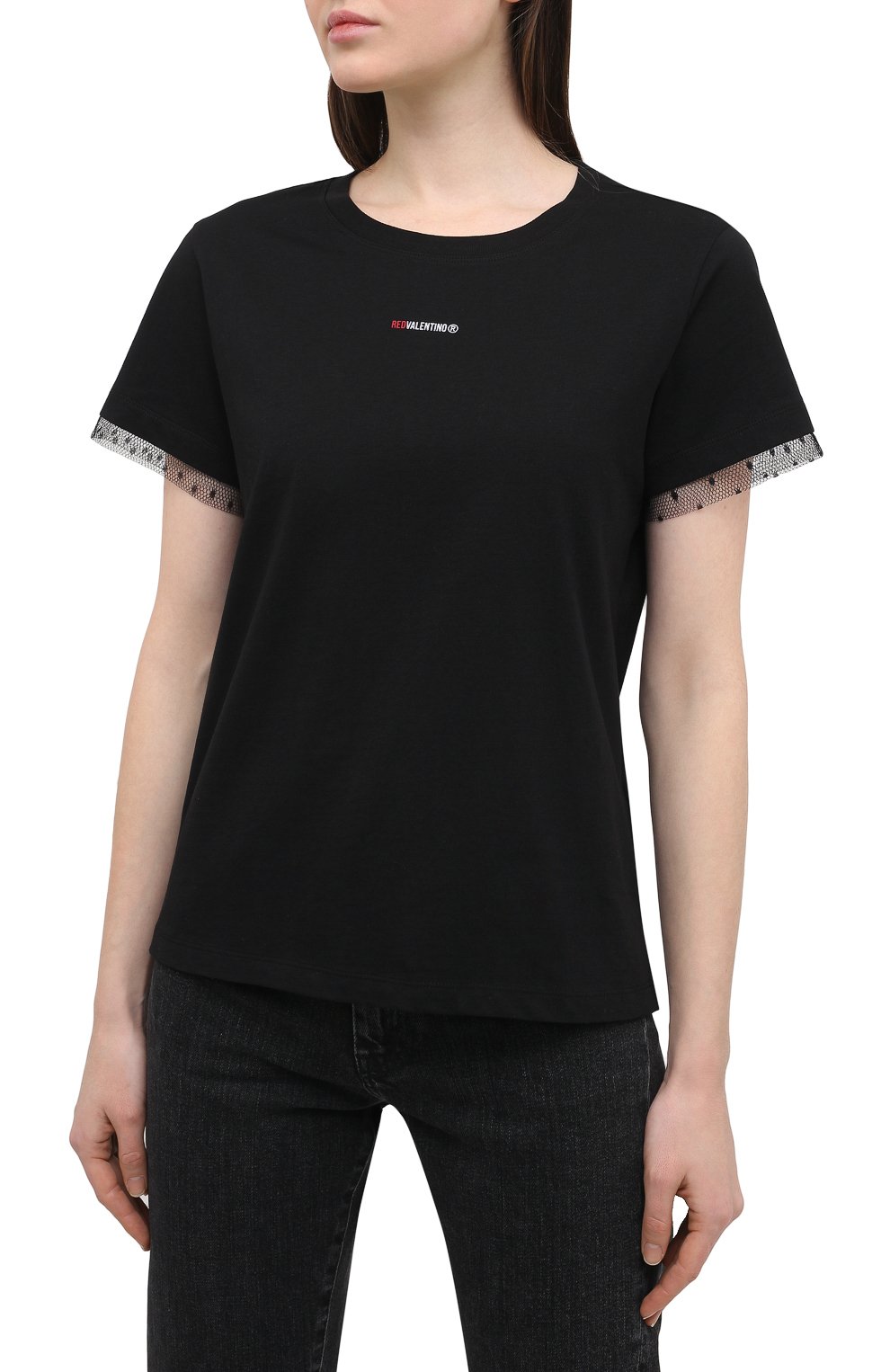 Хлопковая футболка REDVALENTINO черного цвета по цене 13200 руб., арт. VR3MG08P/5QF, фото 3 Хлопковая футболка REDVALENTINO, арт. VR3MG08P/5QF, фото 3