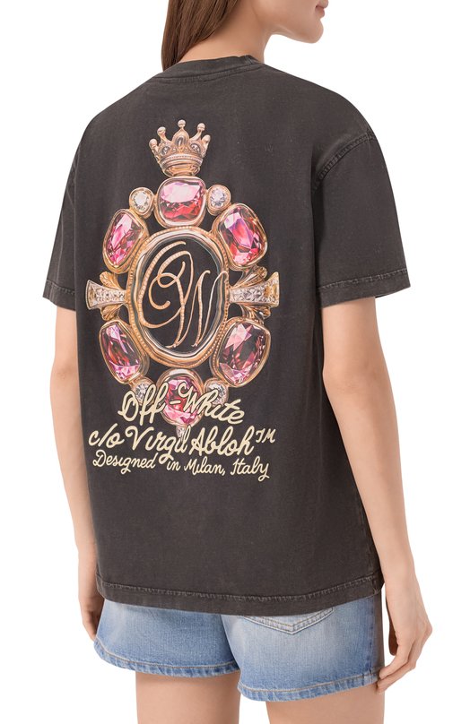 Хлопковая футболка Off-White 0WAA089S26JER008 Серый  0WAA089S26JER008 Фото 4