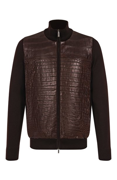 Мужской кардиган из кашемира и шелка с отделкой из кожи крокодила ZILLI, арт. KZMC01M0340VCRB00