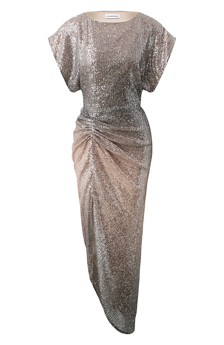 Женское платье с отделкой пайетками IN THE MOOD FOR LOVE разноцветного цвета, арт. RS2500100002 | Фото 1 (Рукава: Короткие; Длина Ж (юбки, платья, шорты): Миди; Женское Кросс-КТ: Платье-одежда; Стили: Гламурный; Случай: Коктейльный; Материал внешний: Синтетический материал)