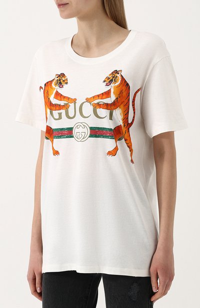 Хлопковая футболка свободного кроя с принтом GUCCI, арт. 492347/X3L16, фото 3