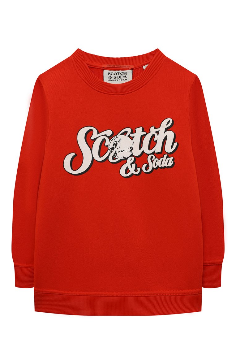 Детский хлопковый свитшот SCOTCH AND SODA красного цвета, арт. 167563-22-FWBM-D40 | Фото 1 (Материал внешний: Хлопок; Рукава: Длинные; Мальчики Кросс-КТ: Свитшот-одежда)