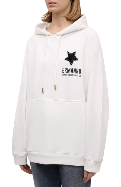 Хлопковое худи ERMANNO FIRENZE белого цвета по цене 32400 руб., арт. D39ET FL07FEL1, фото 3 Хлопковое худи ERMANNO FIRENZE, арт. D39ET FL07FEL1, фото 3