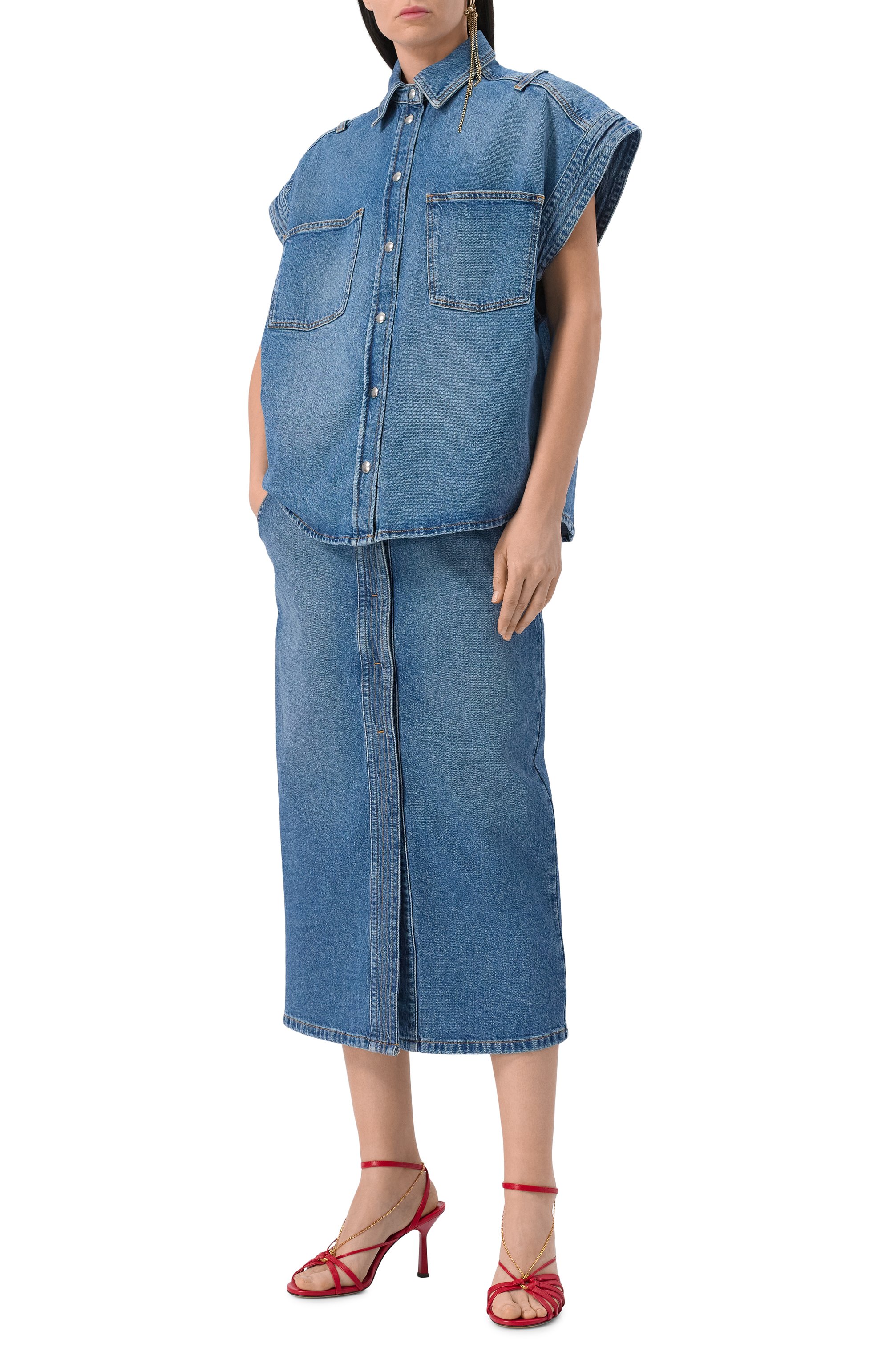 Джинсовая юбка IRO голубого цвета по цене 38200 руб., арт. WP31GARICE, фото 2 Джинсовая юбка IRO, арт. WP31GARICE, фото 2