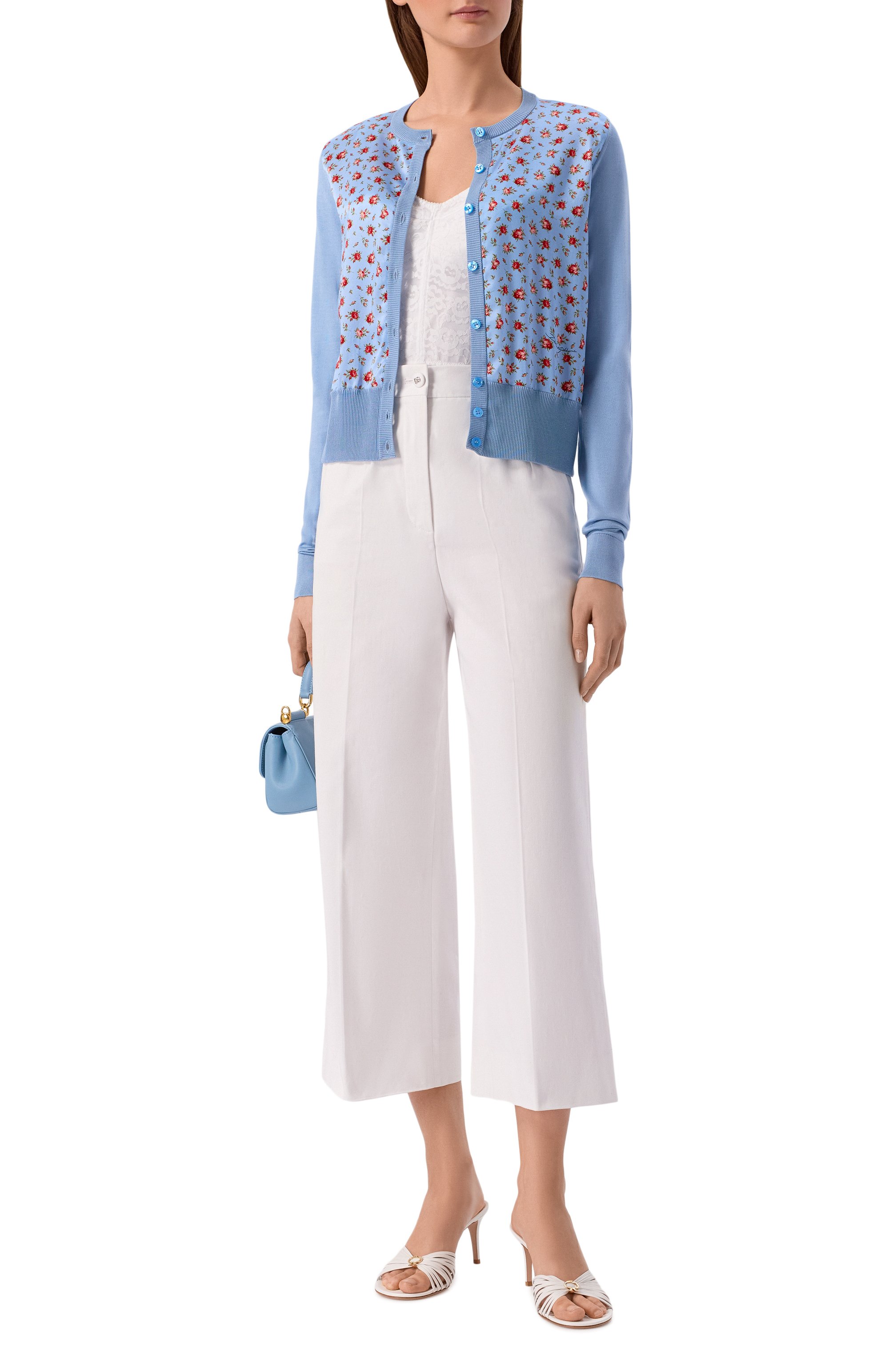 Шелковый кардиган DOLCE & GABBANA голубого цвета по цене 231000 руб., арт. FXV79T/JBS0Q, фото 2 Шелковый кардиган DOLCE & GABBANA, арт. FXV79T/JBS0Q, фото 2