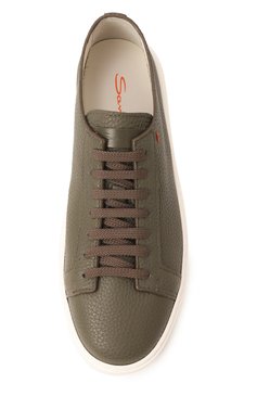 Мужские кожаные кеды SANTONI хаки цвета, арт. MBCG21571BARCMMD | Фото 6 (Материал внешний: Натуральная кожа; Материал внутренний: Натуральная кожа; Драгоценные камни: Проставлено; Материал сплава: Проставлено; Подошва: Массивная; Стили: Классический; Материал утеплителя: Без утеплителя; Кросс-КТ: Низкие)