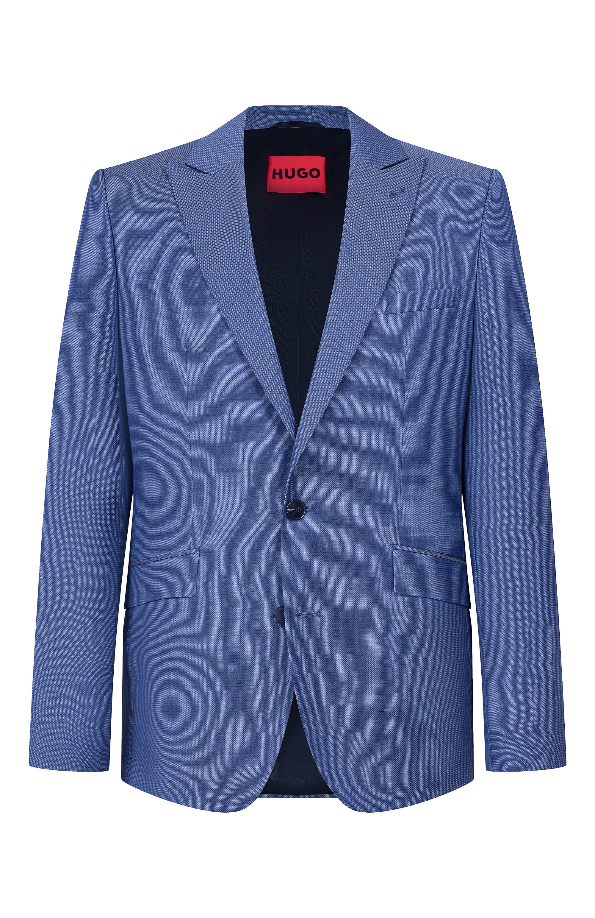 Шерстяной пиджак HUGO синего цвета по цене 59950 руб., арт. 50555240, фото 1 Шерстяной пиджак HUGO, арт. 50555240, фото 1