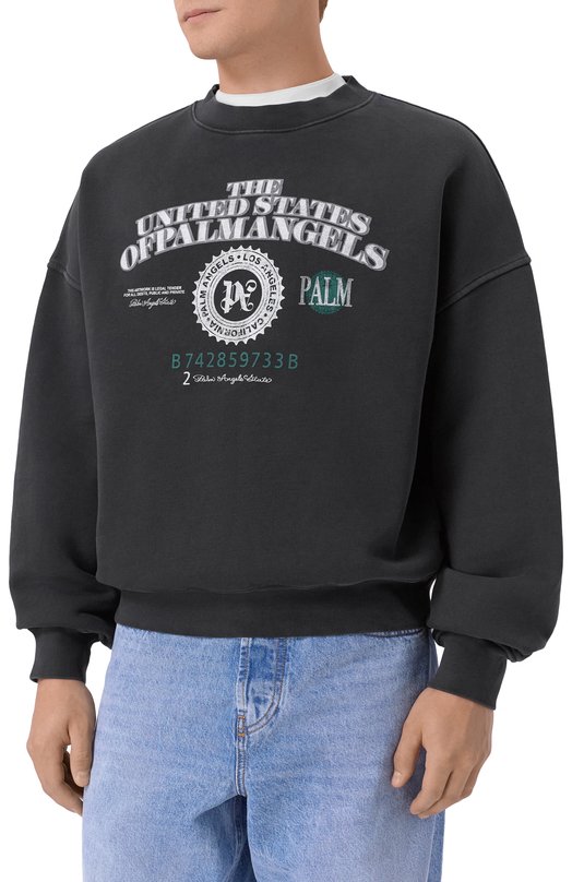 Хлопковый свитшот Palm Angels PMBA08JF25FLE002 Серый  PMBA08JF25FLE002 Фото 3