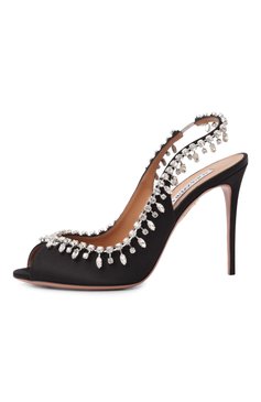 Женские текстильные туфли temptation crystal 105 AQUAZZURA черного цвета, арт. TCSHIGS0-SAT-000 | Фото 4 (Материал внутренний: Натуральная кожа; Материал внешний: Текстиль; Каблук высота: Высокий; Подошва: Плоская; Женское Кросс-КТ: Слингбэки; Каблук тип: Шпилька)