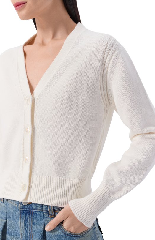 Хлопковый кардиган Gucci 856136/XKFFI Кремовый  856136/XKFFI Фото 5