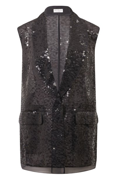 Женский шелковый жилет с отделкой пайетками BRUNELLO CUCINELLI, арт. MF940SM916
