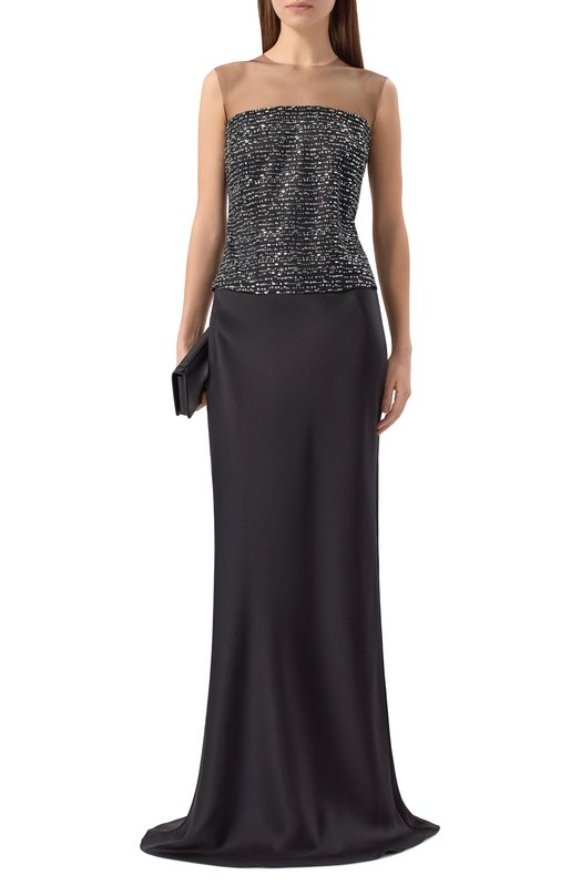 Атласный топ с отделкой стразами YANINA T-3091D Чёрный  T-3091D Фото 2