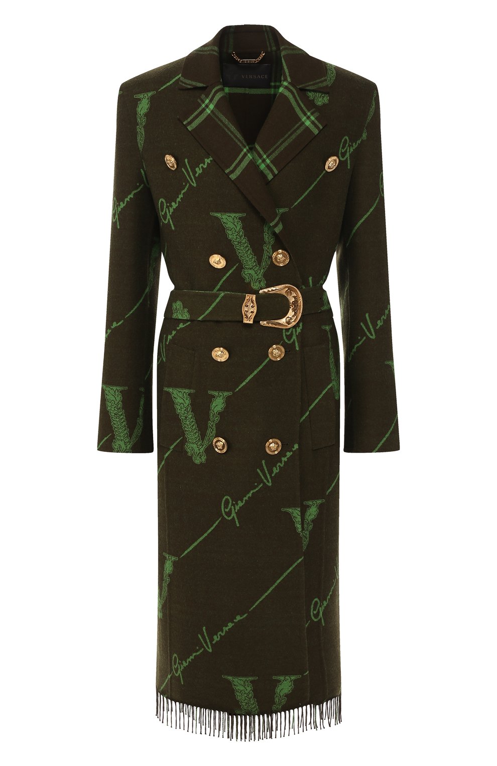 Шерстяное пальто VERSACE зеленого цвета по цене 672000 руб., арт. A85655/A232903, фото 1 Шерстяное пальто VERSACE, арт. A85655/A232903, фото 1