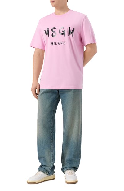 Хлопковая футболка MSGM розового цвета по цене 11100 руб., арт. 3940MM510/257798, фото 2 Хлопковая футболка MSGM, арт. 3940MM510/257798, фото 2