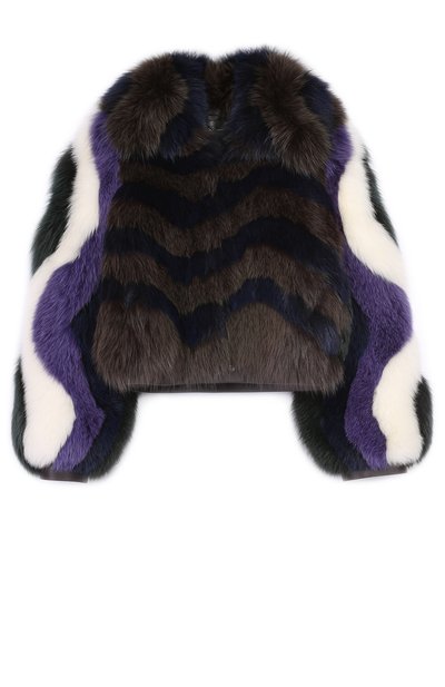 Женская укороченная шуба из меха лисы с контрастной отделкой FENDI, арт. FNE08E/SDH