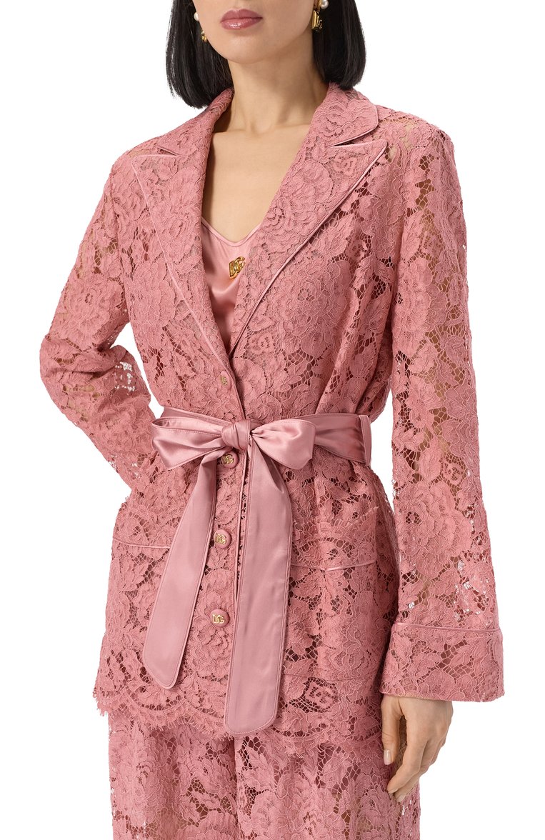 Женская блузка DOLCE & GABBANA розового цвета, арт. F5R56T/HLM7L | Фото 3 (Материал внешний: Хлопок, Вискоза; Длина (для топов): Удлиненные; Рукава: Длинные; Кросс-КТ: костюм; Стили: Романтичный; Женское Кросс-КТ: Блуза-одежда; Принт: Без принта; Автоматизация ТО: Проставлено; Размерность: Идёт в размер; Автоматизация состава: Проставлено)