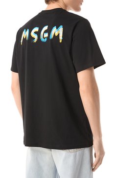 Мужская хлопковая футболка MSGM черного цвета, арт. 3840MM101/257097 | Фото 4 (Драгоценные камни: Проставлено; Материал сплава: Проставлено; Длина (для топов): Стандартные; Рукава: Короткие; Принт: С принтом; Стили: Минимализм; Материал внешний: Хлопок; Мужское Кросс-КТ: Футболка-одежда; Кросс-КТ: Джерси)