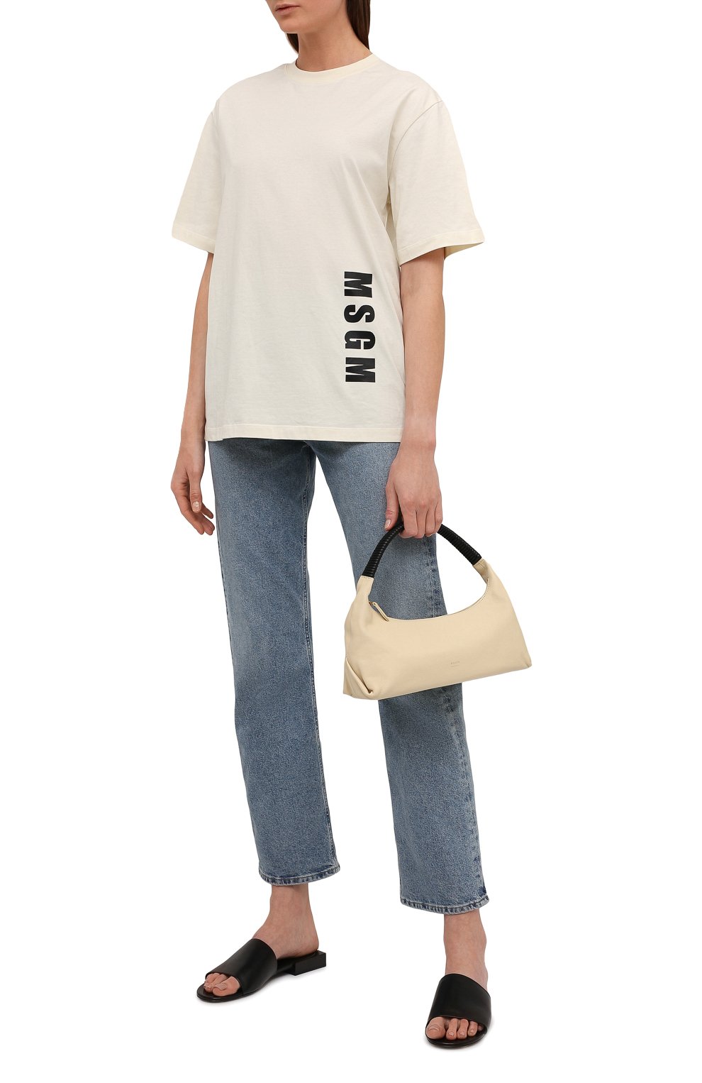 Хлопковая футболка MSGM кремового цвета по цене 12650 руб., арт. 3241MDM186 227298, фото 2 Хлопковая футболка MSGM, арт. 3241MDM186 227298, фото 2