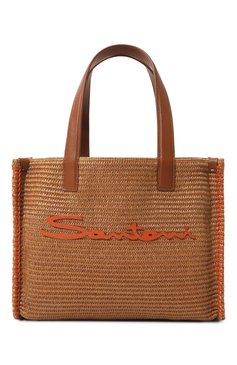 Женская сумка SANTONI коричневого цвета, арт. DIBBA2489BA-HNMSA50 | Фото 1 (Материал сплава: Проставлено; Размер: medium; Драгоценные камни: Проставлено; Материал: Рафия)