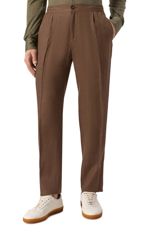 Льняные брюки Kiton UPN01H0928616 Коричневый  UPN01H0928616 Фото 3