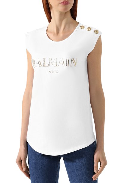 Хлопковый топ BALMAIN белого цвета по цене 29950 руб., арт. RF11075/I042, фото 3 Хлопковый топ BALMAIN, арт. RF11075/I042, фото 3