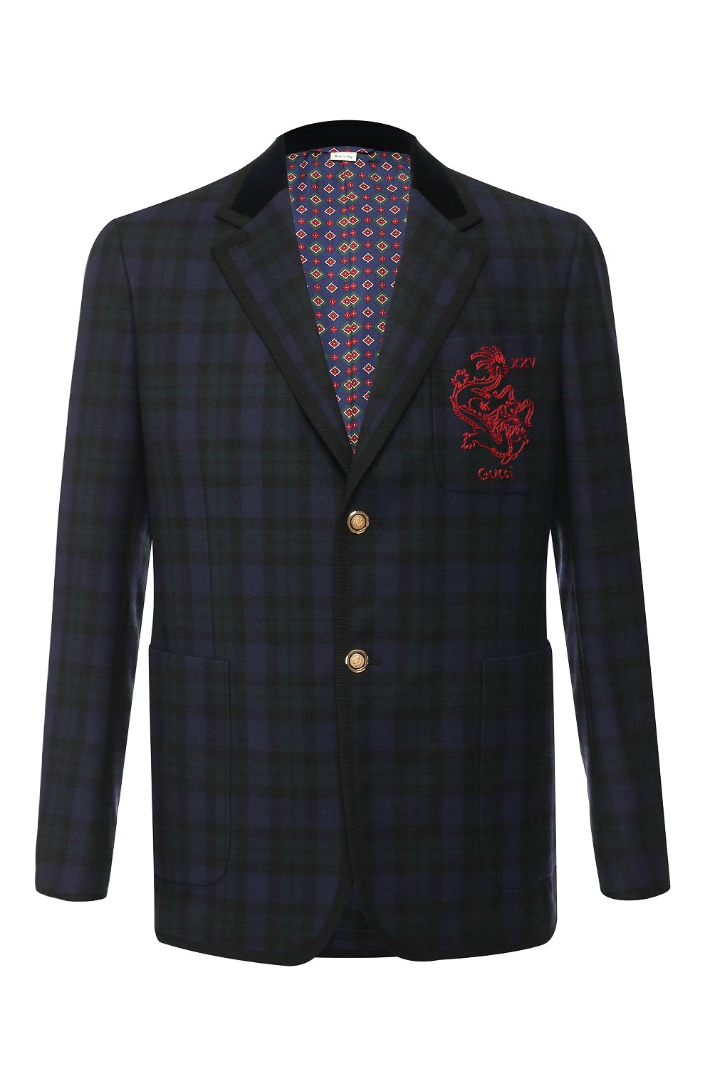 Однобортный пиджак из шерсти GUCCI темно-зеленого цвета по цене 180500 руб., арт. 522511/Z549J, фото 1 Однобортный пиджак из шерсти GUCCI, арт. 522511/Z549J, фото 1