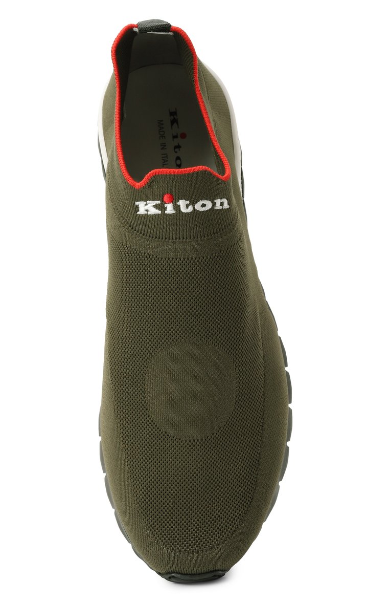 Мужские текстильные кроссовки KITON хаки цвета, арт. USSA324N0104505 | Фото 6 (Драгоценные камни: Проставлено; Материал внутренний: Натуральная кожа; Подошва: Массивная; Материал внешний: Текстиль; Материал сплава: Проставлено; Стили: Классический; Материал утеплителя: Без утеплителя; Кросс-КТ: Низкие)