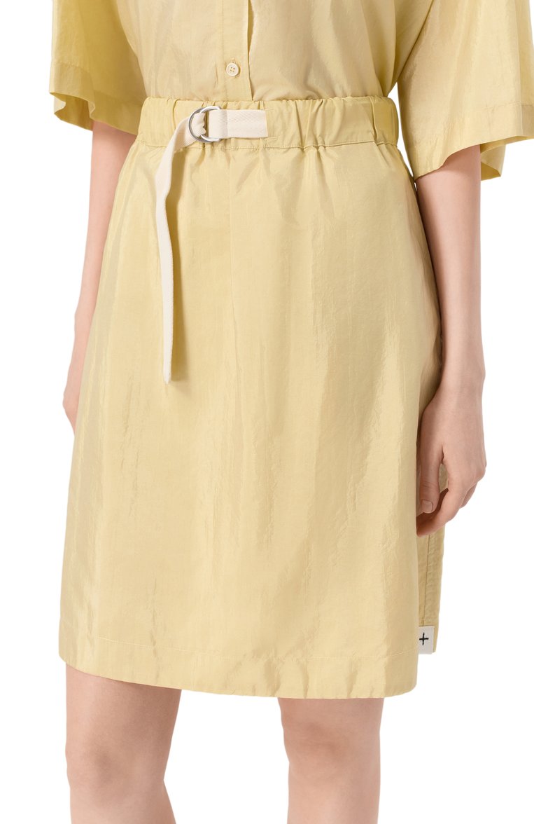 Женская юбка JIL SANDER желтого цвета, арт. J40MA0169-J70003 | Фото 5 (Материал внешний: Синтетический материал, Шелк; Стили: Кэжуэл; Кросс-КТ: костюм; Длина Ж (юбки, платья, шорты): Мини; Автоматизация состава: Проставлено; Автоматизация ТО: Проставлено)