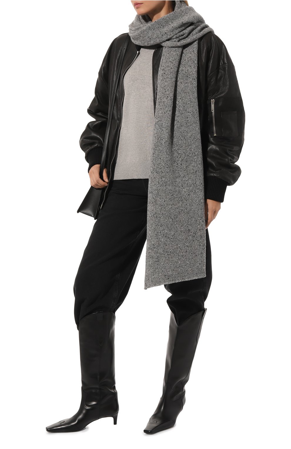 Шарф из шерсти и вискозы HALFBOY серого цвета по цене 34050 руб., арт. HFW231WASC095, фото 2 Шарф из шерсти и вискозы HALFBOY, арт. HFW231WASC095, фото 2