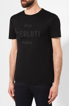 Мужская хлопковая футболка BERLUTI черного цвета, арт. R15JRS29-005 | Фото 3 (Материал внешний: Хлопок; Статус проверки: Проверено, Проверена категория; Длина (для топов): Стандартные; Рукава: Короткие; Стили: Кэжуэл; Принт: С принтом; Драгоценные камни: Проставлено; Материал сплава: Проверено, Проставлено; Кросс-КТ: Джерси; Мужское Кросс-КТ: Футболка-одежда)