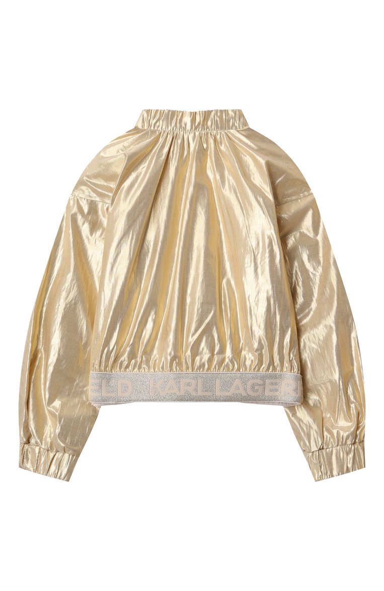 Детская бомбер KARL LAGERFELD KIDS золотого цвета, арт. Z30484 | Фото 2 (Материал подклада: Вискоза; Рукава: Длинные; Кросс-КТ: Демисезон, бомбер; Материал внешний: Хлопок; Автоматизация ТО: Проставлено; Автоматизация состава: Проставлено; Ростовка одежда: 7 лет | 122 см, 9 лет | 134 см, 13 - 15 лет | 158 см, 12 лет | 152 см, 16 лет | 164 см, 5 лет | 110 см)