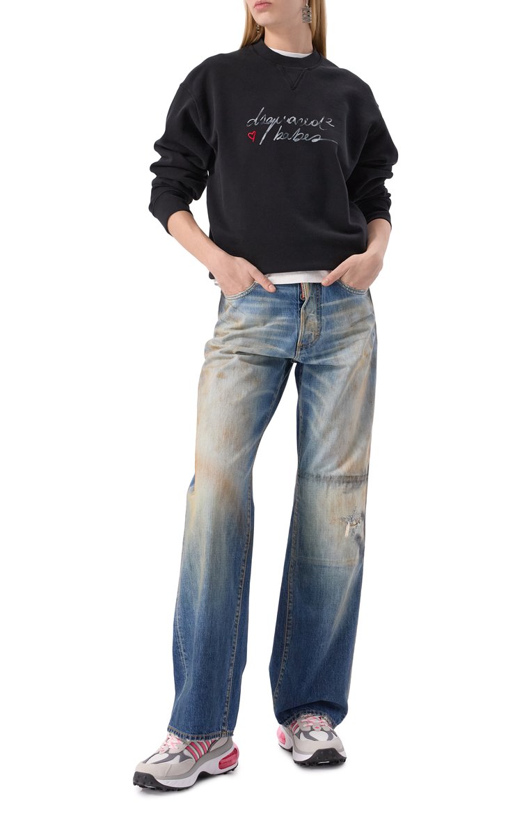 Женский хлопковый свитшот DSQUARED2 черного цвета, арт. S72GU0488/S25462 | Фото 2 (Материал внешний: Хлопок; Рукава: Длинные; Длина (для топов): Стандартные; Стили: Кэжуэл; Женское Кросс-КТ: Свитшот-одежда)