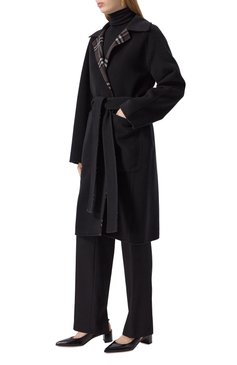 Женское двустороннее пальто BURBERRY черного цвета, арт. 8093827 | Фото 3 (Материал сплава: Проставлено; Рукава: Длинные; Длина (верхняя одежда): До колена; Драгоценные камни: Проставлено; Материал внешний: Шерсть; 1-2-бортные: Однобортные; Стили: Классический)