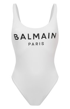 Женский слитный купальник BALMAIN белого цвета, арт. BKBU91520 | Фото 1 (Длина Ж (юбки, платья, шорты): Мини; Материал внешний: Синтетический материал; Материал сп�лава: Проставлено; Женское Кросс-КТ: Слитные купальники; Драгоценные камни: Проставлено)