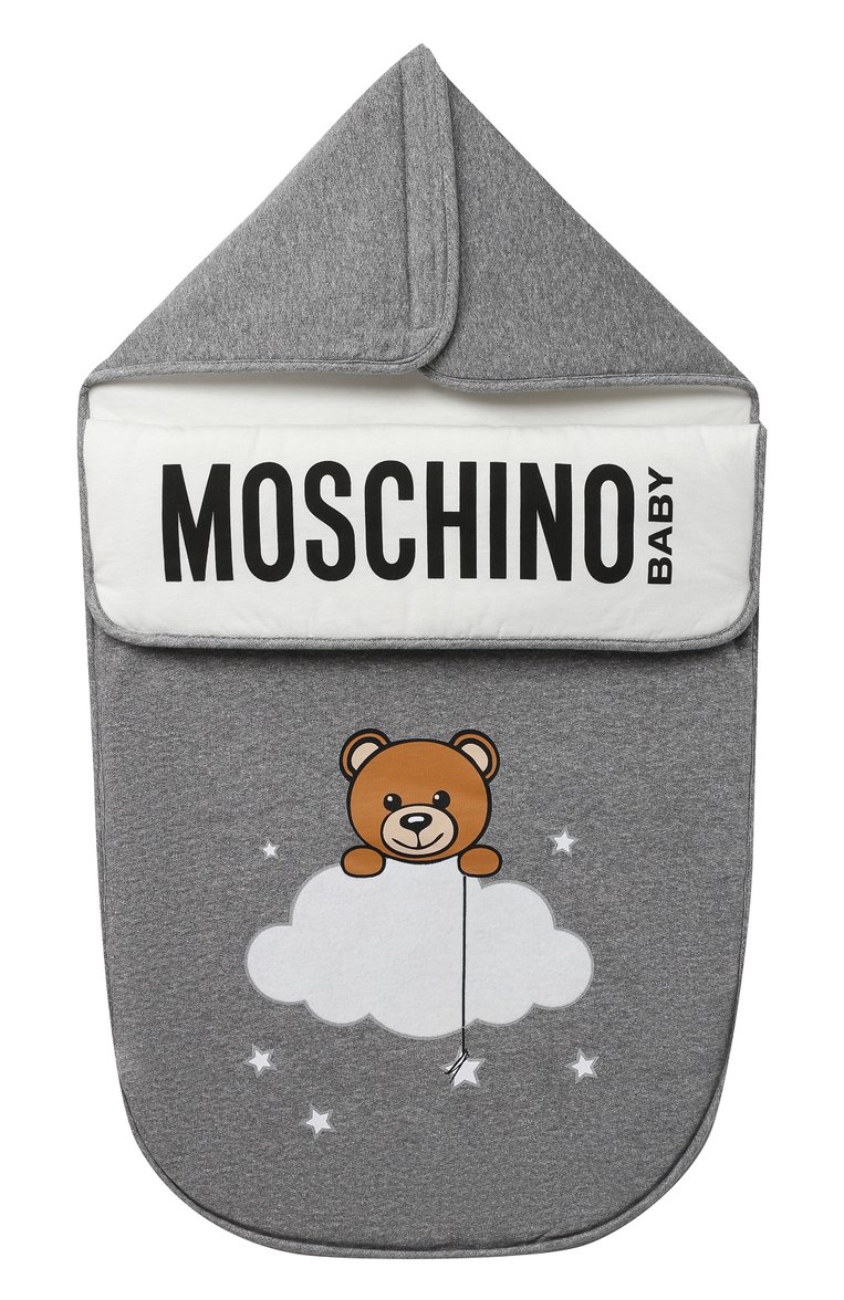 Детский хлопковый конверт MOSCHINO серого цвета, арт. MZE005/LCE00 | Фото 1 (Материал: Текстиль, Хлопок; Региональные ограничения белый список (Axapta Mercury): Не проставлено; Нос: Не проставлено)