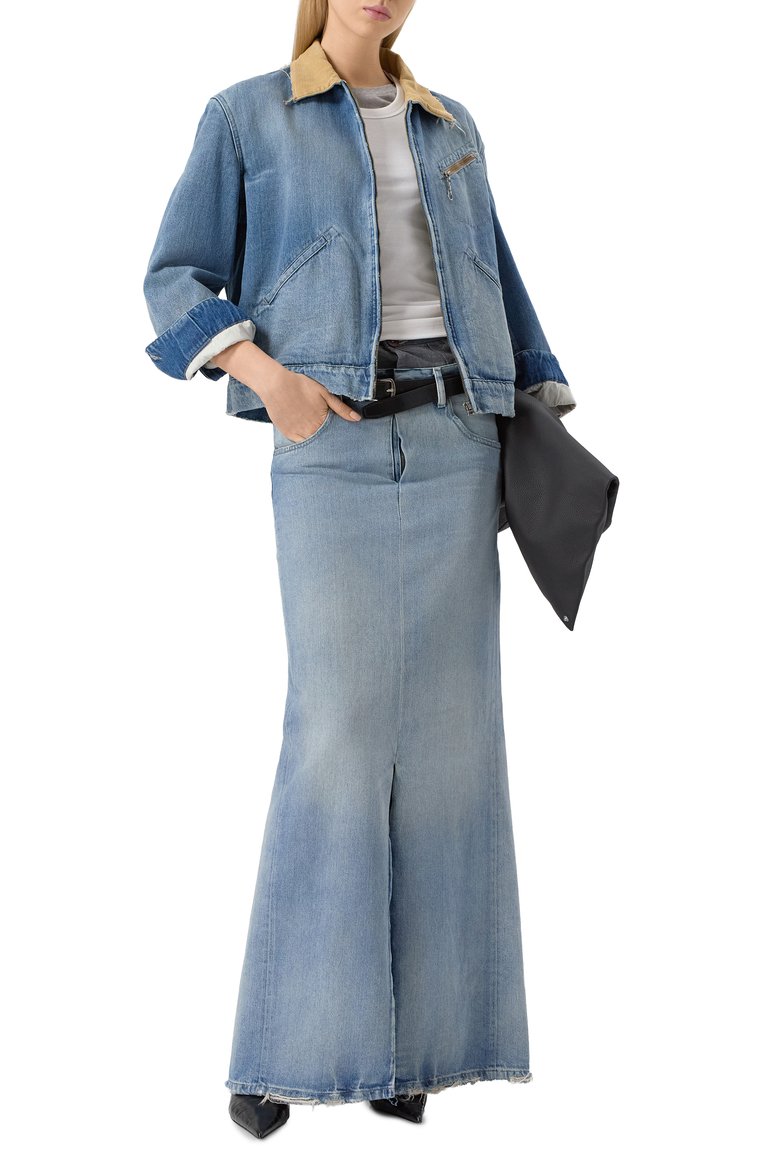 Женская джинсовая куртка MAISON MARGIELA синего цвета, арт. S50AM0636/S30383 | Фото 2 (Рукава: Длинные; Материал внешний: Хлопок, Деним; Автоматизация ТО: Проставлено; Длина (верхняя одежда): Короткие; Автоматизация состава: Проставлено; Материал подклада: Хлопок; Стили: Кэжуэл; Кросс-КТ: Деним, Куртка, Легкие)