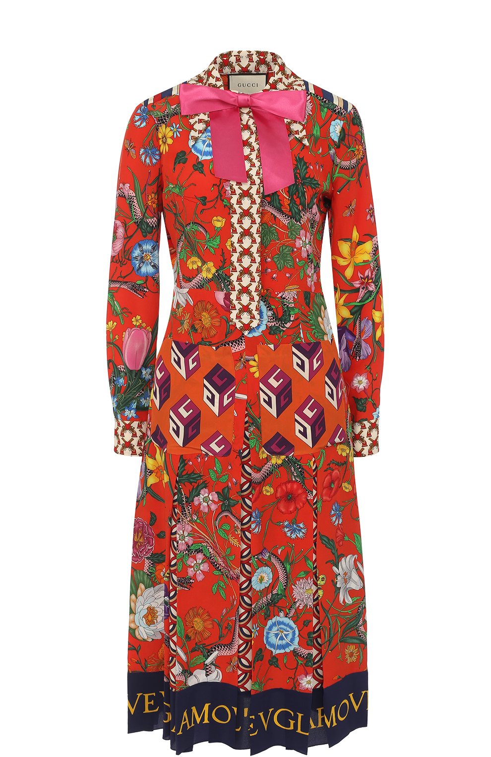 Приталенное шелковое платье-миди с принтом GUCCI, арт. 477336/ZJP71, фото 1