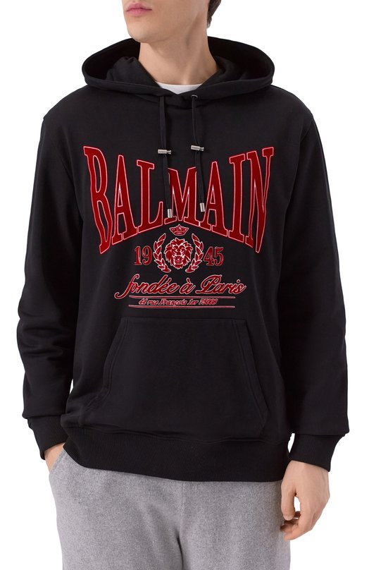 Хлопковое худи Balmain FH0JT047/GF25 Чёрный  FH0JT047/GF25 Фото 3