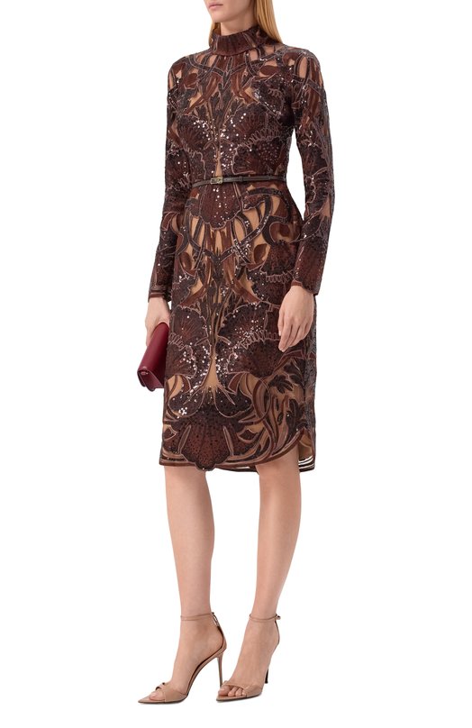 Платье с отделкой пайетками Elie Saab D0887NF25/YA050 Коричневый  D0887NF25/YA050 Фото 2