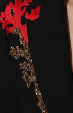 Женский жакет ALEXANDER MCQUEEN черного цвета, арт. 686923/QEAAA | Фото 5 (Материал внешний: Вискоза, Синтетический материал; Рукава: Длинные; Материал подклада: Купро; Длина (для топов): Стандартные; Стили: Гламурный; Случай: Вечерний; Женское Кросс-КТ: Жакет-одежда; 1-2-бортные: Однобортные; Региональные ограничения белый список (Axapta Mercury): RU)