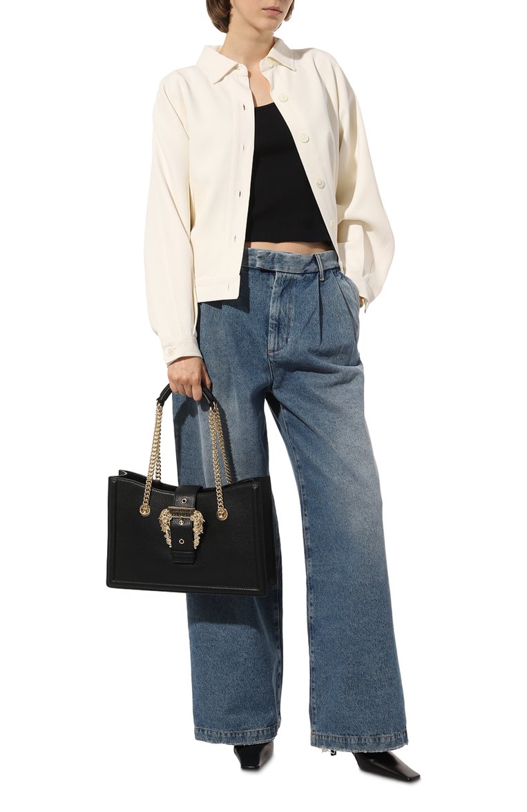 Женская сумка VERSACE JEANS COUTURE черного цвета, арт. 74VA4BFI/ZS413 | Фото 7 (Размер: medium; Сумки-технические: Сумки-шопперы; Материал: Текстиль)