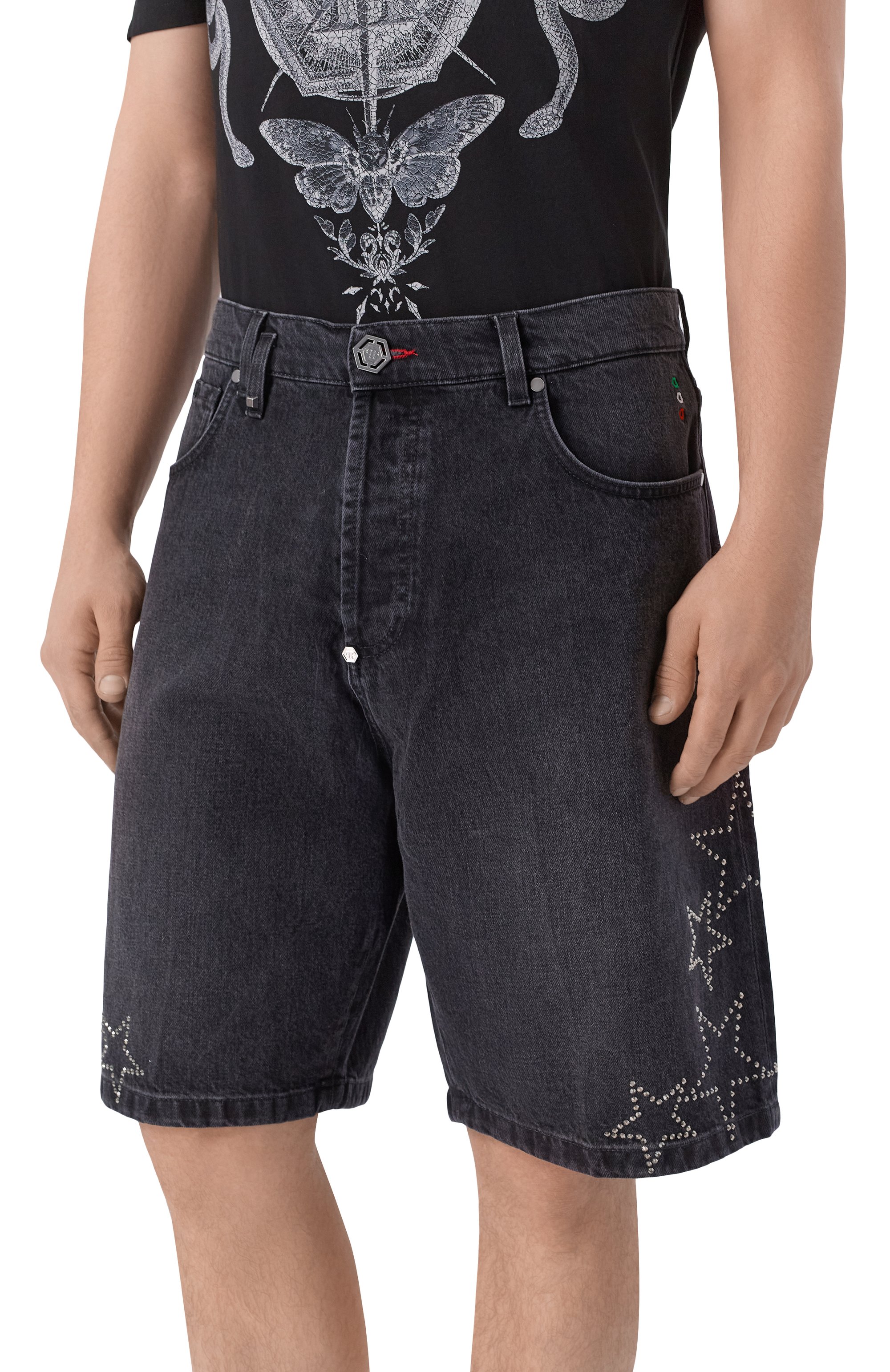 Джинсовые шорты PHILIPP PLEIN темно-серого цвета по цене 95600 руб., арт. SAFC MDT4273 PDE004N, фото 3 Джинсовые шорты PHILIPP PLEIN, арт. SAFC MDT4273 PDE004N, фото 3